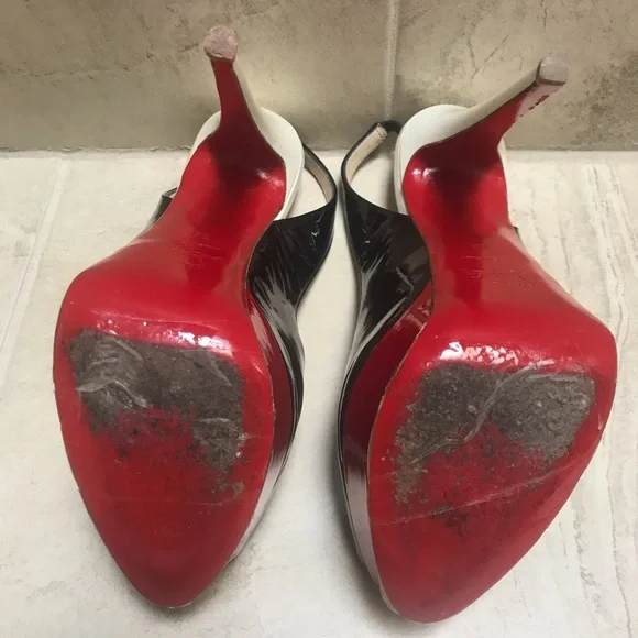 Lot of 2 pair sz 38 CHRISTIAN LOUBOUTIN Lady Peep Slings. - Picture 8 of 9